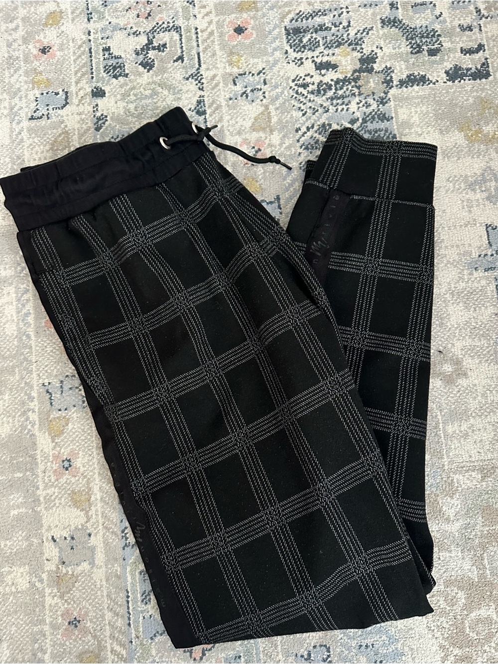 River Island Men's Black Windowpane Jogger Track Pants L